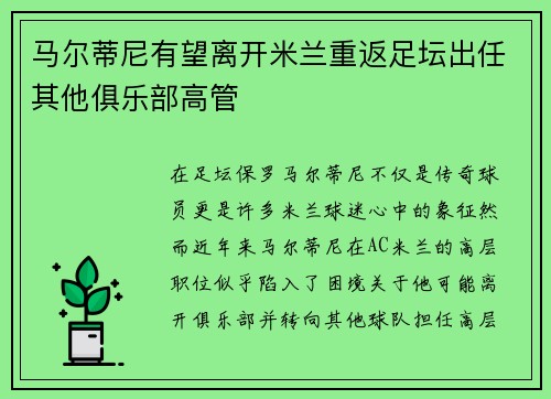 马尔蒂尼有望离开米兰重返足坛出任其他俱乐部高管 马尔蒂尼有望离开米兰重返足坛出任其他俱乐部高管